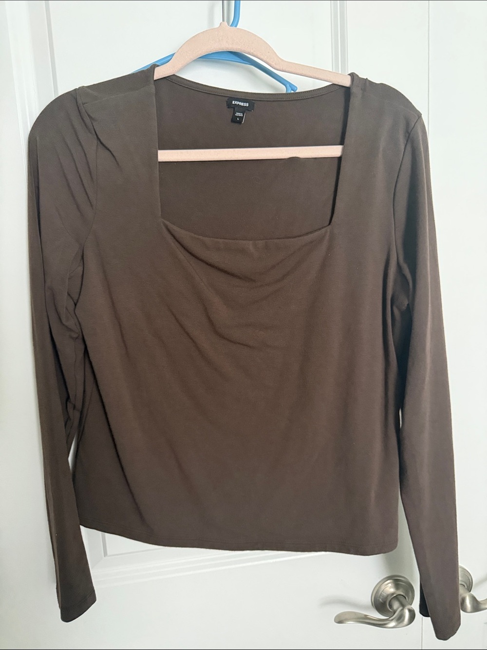 Express Long Sleeve Square Neck Top - Olive Brown